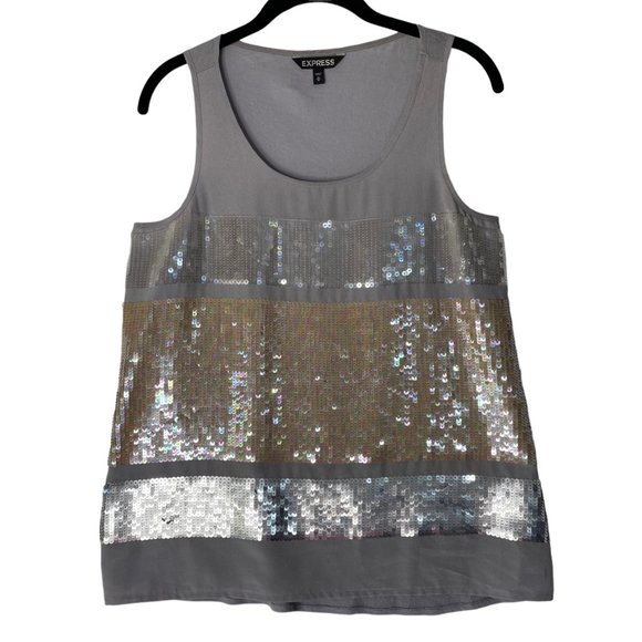 Express Tops - Express Grey Neutral Sequined Sleeveless Size Medium